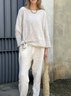 Deux Pièces Ensembles Décontracté Plain Printemps / Automne Coton Naturel Coupe Régulière Manches Longues Col Rond Trapèze pour Femmes