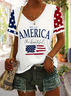 T-shirts Décontracté Été Drapeau des États-Unis Col V Micro-élasticité Quotidien Manches Courtes Régulier Régulier pour Femmes