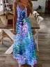Femmes Floral Bleu à Bretelles Confortable Robe Maxi Décontracté