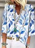 Blouses Décontracté Floral Printemps / Automne Polyester Col V Imprimé Manches trois quarts Régulier Droit pour Femmes