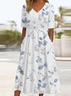 Femmes Floral Blanc Col V Confortable Imprimé Robe Maxi Décontracté