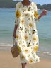 Femmes Floral Blanc Col Rond Confortable Robe Maxi Décontracté