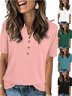 T-shirts Femmes Urbain Plain Été Polyester Col V Manches Courtes Régulier Droit Régulier