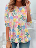 T-shirts Décontracté Floral Printemps / Automne Imprimé Quotidien Ample Jersey Manches Longues Régulier pour Femmes