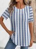 T-shirts Femmes Rayé Décontracté Été Micro-élasticité Vacances Col Rond Régulier Droit Régulier