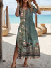 Femmes Floral Vert Col Rond Confortable Imprimé Robe Maxi Décontracté