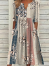 Femmes Floral Comme Image Col V Confortable Imprimé Robe Maxi Décontracté