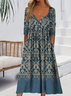 Femmes Floral Bleu Col mi-ouvert Confortable Imprimé Robe Maxi Décontracté