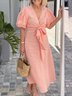 Femmes Plain Noir Col V Confortable à Lacets Robe Maxi Décontracté