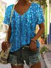 T-shirts Décontracté Floral Été Coton Micro-élasticité Coupe Régulière Manches Courtes Trapèze Régulier pour Femmes