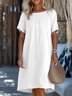Femmes Plain Blanc Col Rond Confortable Robe Mi-Longue Décontracté