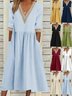 Femmes Plain Bleu Clair Col V Confortable Joint Fendu Robe Maxi Décontracté