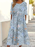 Femmes Floral Blanc Col Rond Confortable Imprimé Robe Maxi Décontracté