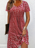 Femmes Petites fleurs Rouge Col Rond Confortable Imprimé Mini Robe Décontracté