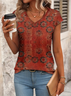 T-shirts Décontracté Floral Été Col V Ample Jersey Manches Courtes Régulier T.-N.-L. pour Femmes