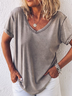 T-shirts Décontracté Plain Été Col V Jersey Manches Courtes Droit Régulier T.-N.-L. pour Femmes