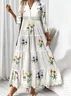 Femmes Floral Blanc Col V Confortable Robe Maxi Décontracté