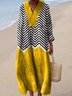 Femmes Rayé Jaune Col V Confortable Robe Maxi Décontracté