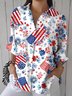 Chemises Décontracté Printemps / Automne Drapeau des États-Unis Coton Micro-élasticité Vacances Coupe Régulière Manches Longues Régulier pour Femmes