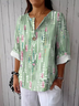Blouses Femmes Élégant Floral Printemps / Automne Aucune élasticité Ample Manches trois quarts Col Châle Régulier Régulier