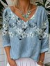 T-shirts Femmes Décontracté Floral Printemps / Automne Col V Léger Vacances Jersey Manches Longues Régulier