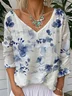 T-shirts Décontracté Floral Printemps / Automne Léger Aucune élasticité Vacances Ample Manches Longues Régulier pour Femmes