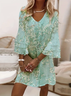 Femmes Floral Vert Col V Confortable Imprimé Robe Maxi Décontracté