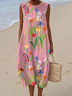 Femmes Floral Comme Image Col Rond Confortable Robe Maxi Décontracté