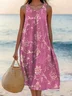 Femmes Feuille Rose Col Rond Confortable Robe Mi-Longue Décontracté