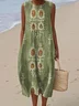 Femmes Ethnique Vert Col Rond Confortable Robe Maxi Décontracté