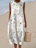 Femmes Floral Blanc Col Rond Confortable Robe Maxi Décontracté