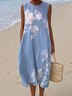 Femmes Floral Bleu Col Rond Confortable Robe Maxi Décontracté