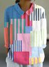 Chemises Femmes Géométrique Décontracté Printemps / Automne en Lin Micro-élasticité Coupe Régulière Manches Longues Régulier Col de Chemise