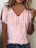 T-shirts Géométrique Décontracté Été Col V Micro-élasticité Coupe Régulière Régulier Droit Régulier pour Femmes