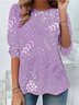 Chemises Femmes Décontracté Floral Printemps / Automne Coton Manches Longues Col Rond Régulier Trapèze Régulier