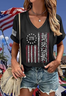 T-shirts Femmes Décontracté Été Drapeau des États-Unis Coton Col V Micro-élasticité Quotidien Coupe Régulière Régulier