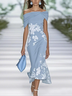 Femmes Floral Vert à Épaules Dénudées Confortable Imprimé Robe Maxi Rétro