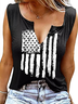 Top Débardeur Tops Décontracté Été Drapeau des États-Unis Polyester Quotidien Coupe Régulière Entaillé Trapèze Régulier pour Femmes