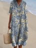 Femmes Floral Bleu Col V Confortable Robe Maxi Décontracté