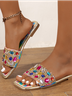 Sandales Antidérapantes Sexy Bloc de Couleur Été Joint Fendu Vacances à Talon Plat Bout Carré Sandales Antidérapantes Caoutchouc pour Femmes
