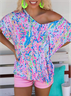 Blouses Femmes Décontracté Floral Été Mélange de lin Naturel Ample Régulier Régulier T.-N.-L.