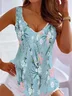 T-shirts Décontracté Floral Été Polyester Col V Ample Sans Manches Régulier Régulier pour Femmes