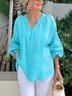 Blouses Femmes Décontracté Plain Printemps / Automne Polyester Pull-over Manches Longues Régulier Droit Col mi-ouvert