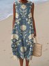 Femmes Floral Bleu Marine Col Rond Confortable Robe Maxi Décontracté