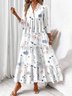 Femmes Floral Blanc Col V Confortable Robe Maxi Décontracté