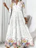 Femmes Floral Blanc Col V Confortable Robe Maxi Décontracté