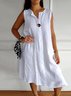 Femmes Plain Blanc Col V Confortable Robe Mi-Longue Décontracté