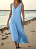Femmes Plain Bleu Ciel Col V Confortable Robe Maxi Décontracté