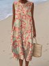 Femmes Floral Orange Col Rond Confortable Robe Maxi Décontracté