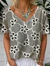 T-shirts Simple Floral Été Aucune élasticité Ample Manches Courtes Régulier Droit T.-N.-L. pour Femmes